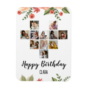 Heart Photo Collage Personlig Script Birthday Magnet