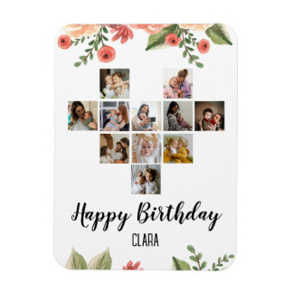 Heart Photo Collage Personlig Script Birthday Magnet