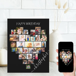 Heart Photo Collage Script Namn Birthday Card Kort