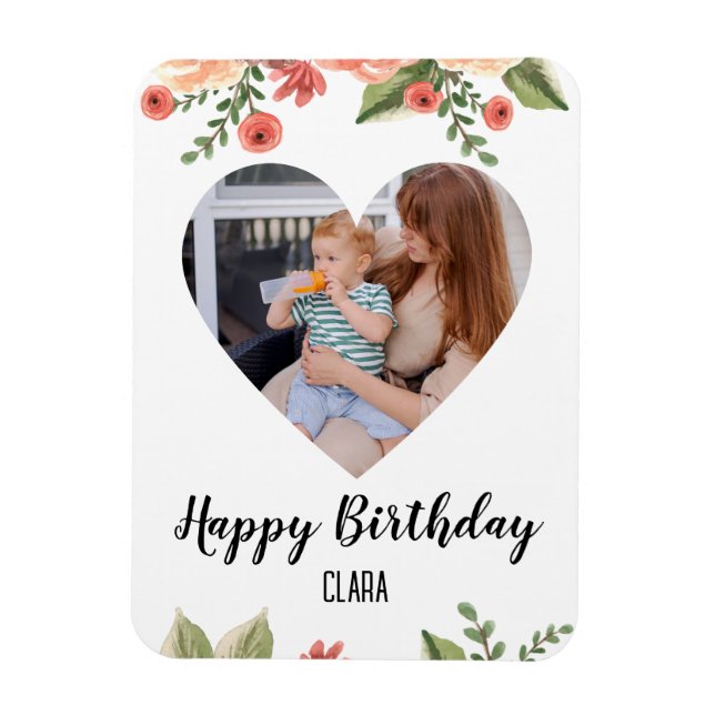 Heart Photo Personlig Script Birthday Magnet (Vertikal)