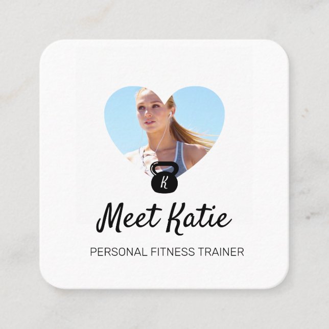 Heart Photo Ram Personal Trainer Kettlebell Fyrkantigt Visitkort (Framsida)