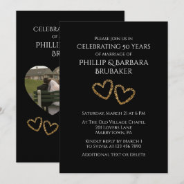 Heart Photos Golden 50th Wedding Anniversary Party Inbjudningar