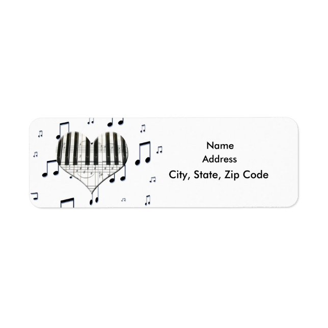 Heart Piano Tangentbord och Musik noter Returadress Etikett (Framsidan)