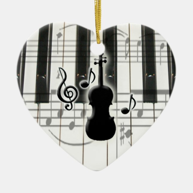 Heart Piano Tangentbord Violin Ornament (Framsidan)