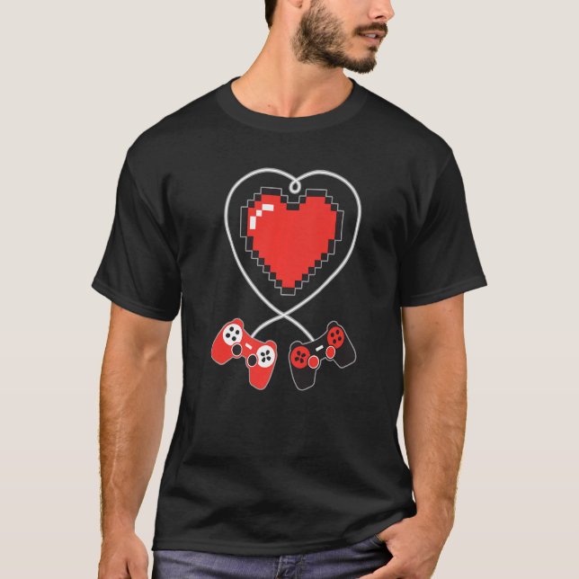 Heart Pixel Video Game Controller Valentines day G T Shirt (Framsida)