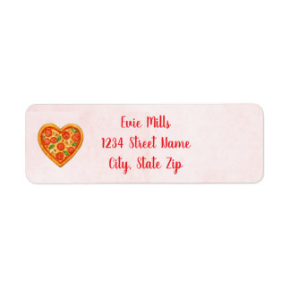Heart Pizza Return Address Sticker | Red Checkered Returadress Etikett