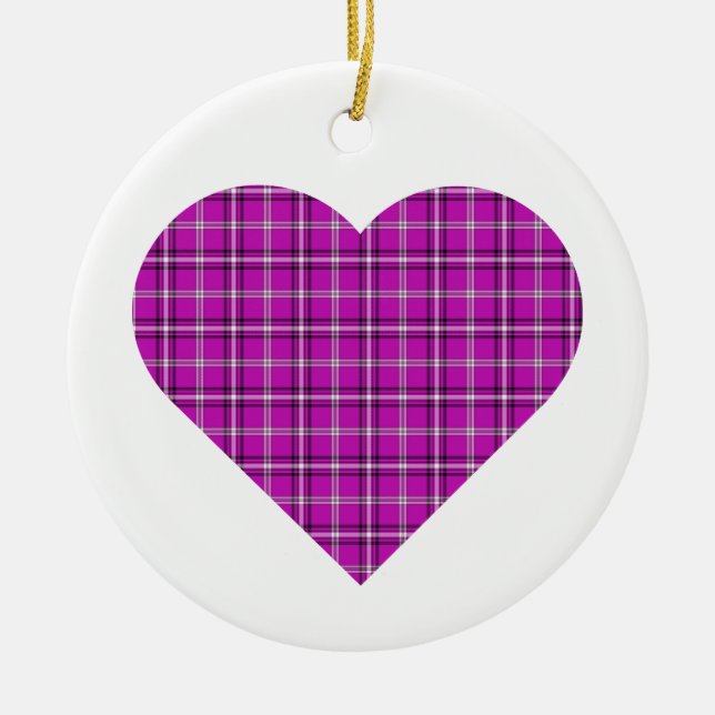 Heart Plaid Pink Purple Black Julgransprydnad Keramik (Framsidan)