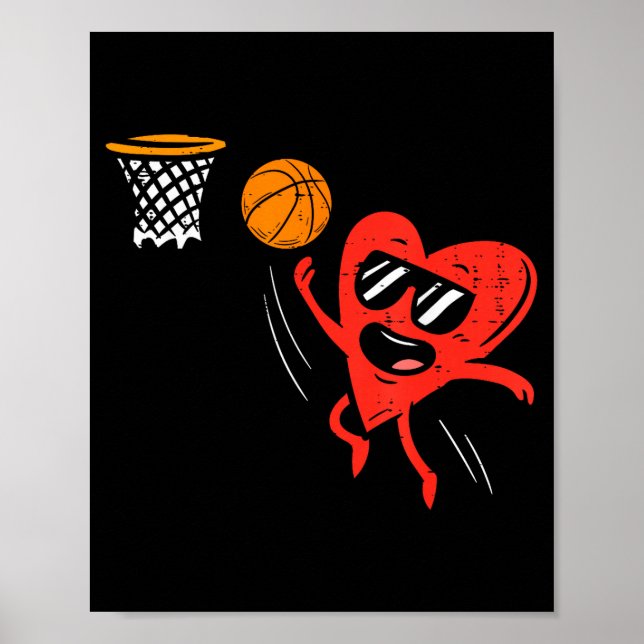 Heart Playing Basketball Cute Valentines Day Srts  Poster (Framsidan)