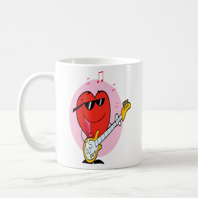 Heart Playing Music Valentines Tshirt For Men Wome Kaffemugg (Vänster)