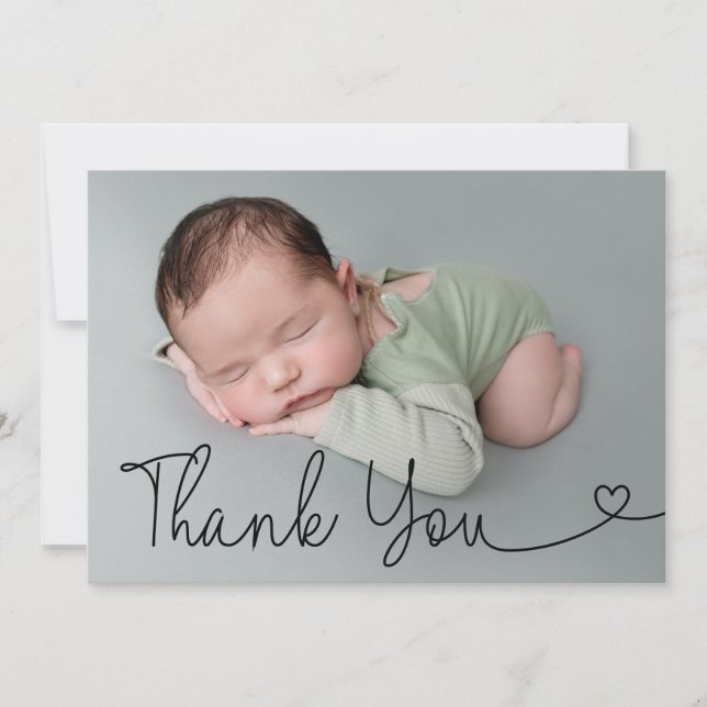 Heart Pojke Photo Birth Announcement Tack Kort (Framsida)