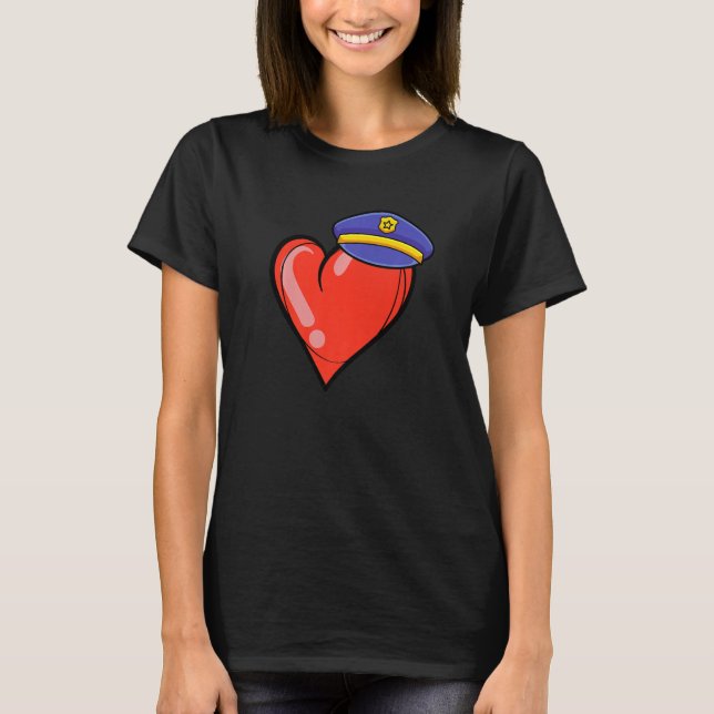 Heart Police Coola Policeman Cop Av T Shirt (Framsida)