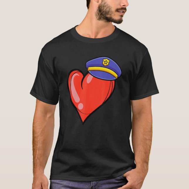 Heart Police Coola Policeman Cop Av T Shirt (Framsida)