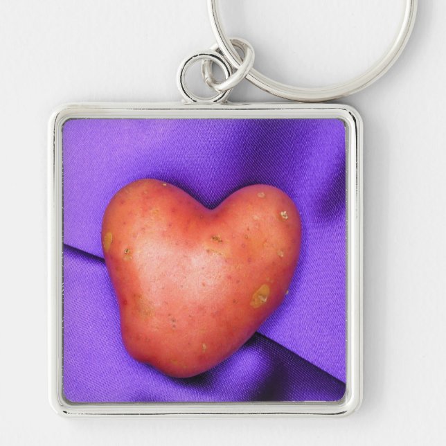 HEART POTATO-nyckelkedja Fyrkantig Silverfärgad Nyckelring (Framsidan)