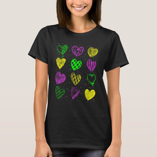 Heart Print Mardi Gras Cute Mardi Gras Party 2 T Shirt (Framsida)