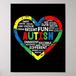 Heart Puzzle Autism Awareness Bright Roligt Poster