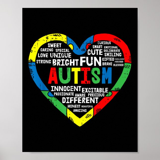 Heart Puzzle Autism Awareness Bright Roligt Poster (Framsidan)