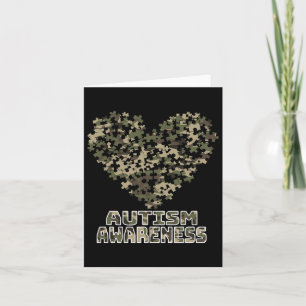Heart Puzzle Autism Awareness Camoflauge Milige Kort