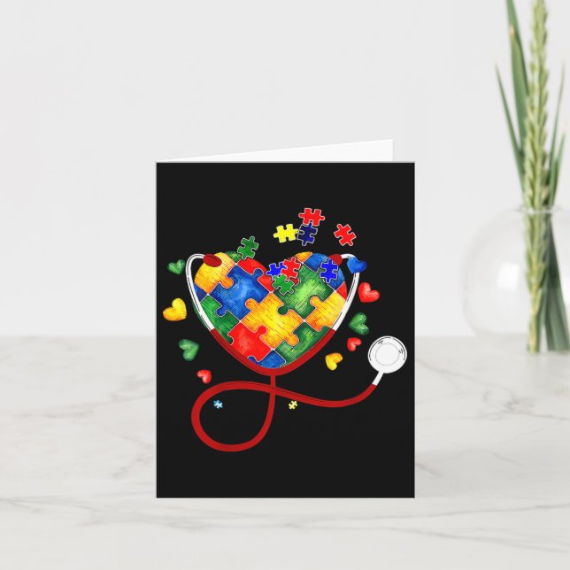 Heart Puzzle Stethoscope Er Rn Cna Nurse Autism Aw Kort (Framsida)
