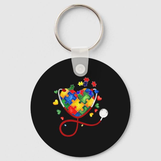 Heart Puzzle Stethoscope Er Rn Cna Nurse Autism Aw Nyckelring (Framsida)