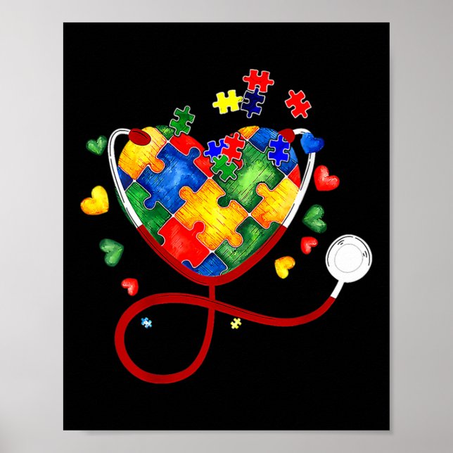 Heart Puzzle Stethoscope Er Rn Cna Nurse Autism Aw Poster (Framsidan)