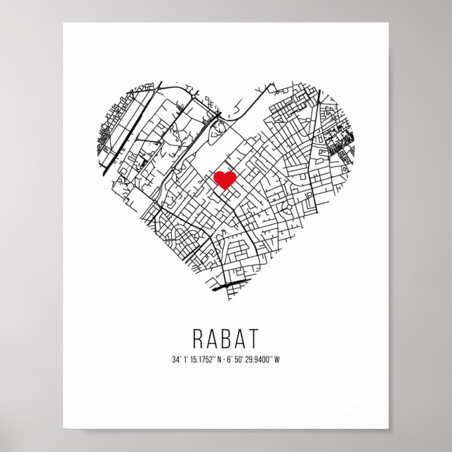 Heart Rabat City Karta (Marocko) Poster (Framsidan)