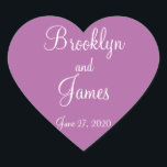 Heart Radiant Orchid Wedding Stickers Hjärtformat Klistermärke<br><div class="desc">Hjärtstrålande eller fyrkantiga bröllopsmärken med anpassade text</div>
