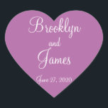 Heart Radiant Orchid Wedding Stickers Hjärtformat Klistermärke<br><div class="desc">Hjärtstrålande eller fyrkantiga bröllopsmärken med anpassade text</div>