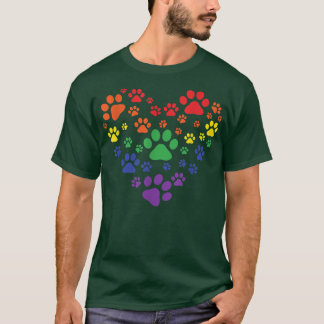 HEART Rainbow Dog Love Paw Prints, Gay Pride Pet D T Shirt