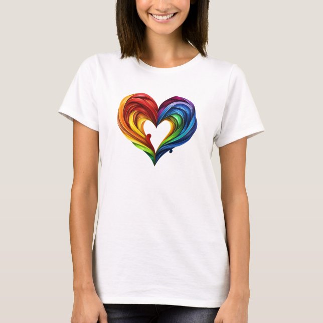 Heart Rainbow Färg T Shirt (Framsida)