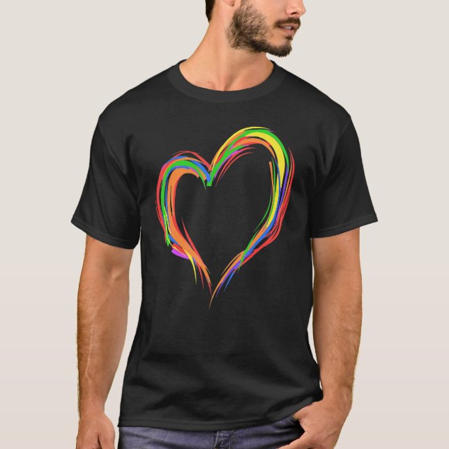 Heart Rainbow Flag LGBT Gay Les Pride Support LGBT T Shirt (Framsida)