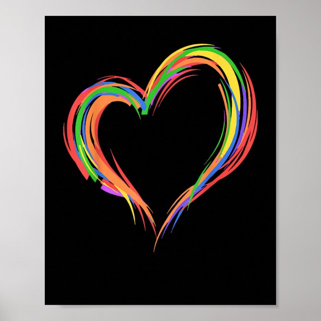 Heart Rainbow Flagga LGBT Gay Les Pride Support LG Poster (Framsidan)