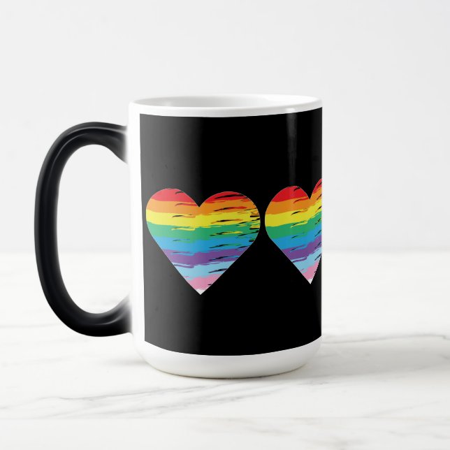 HEART Rainbow LGBTQIA Flagga, Pride Brev Magisk Mugg (Vänster)