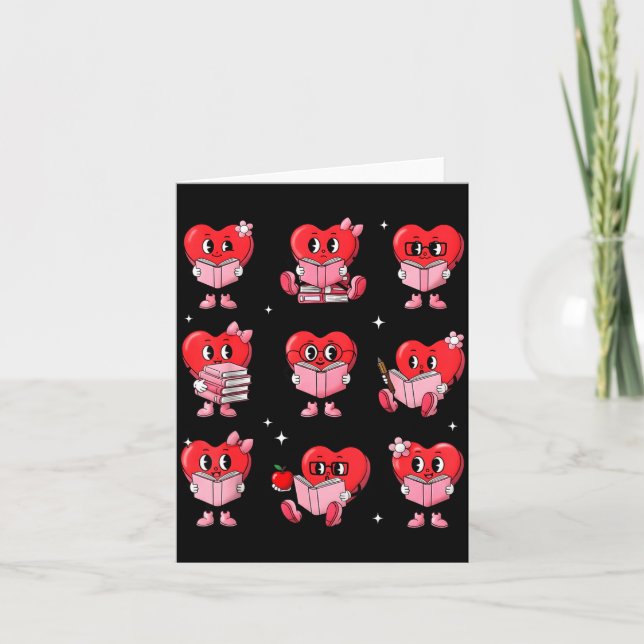 Heart Reading Books Valentine Teacher Boy Girl Boo Kort (Framsida)