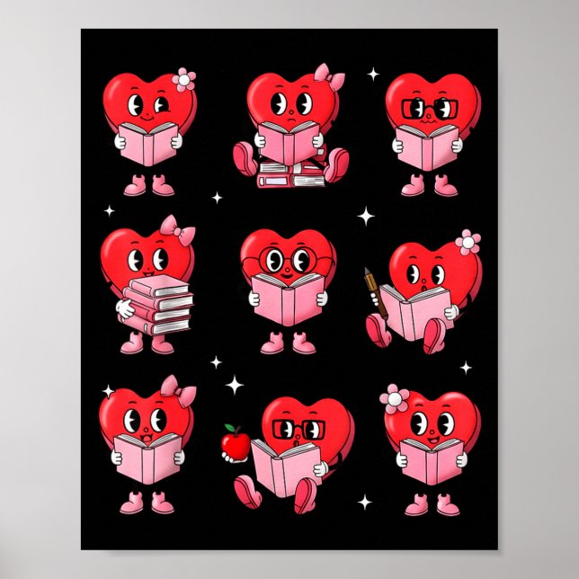 Heart Reading Books Valentine Teacher Boy Girl Boo Poster (Framsidan)
