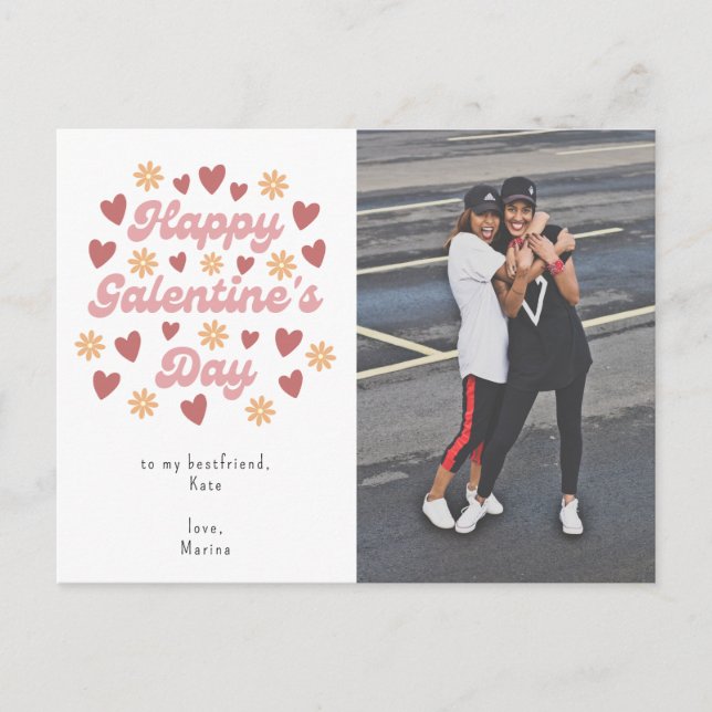 Heart Retro Lycklig Galentine's Day Bestkompis Pho Vykort (Framsida)