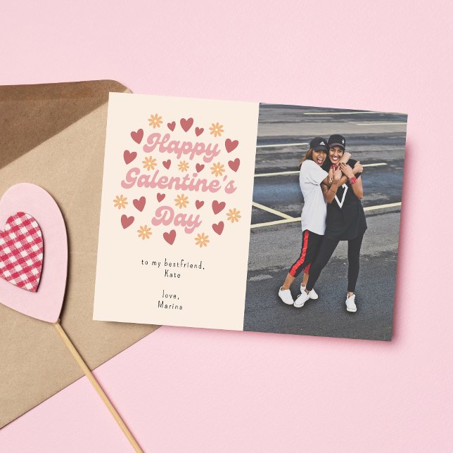 Heart Retro Lycklig Galentine's Day Bestkompis Pho Vykort (Skapare uppladdad)