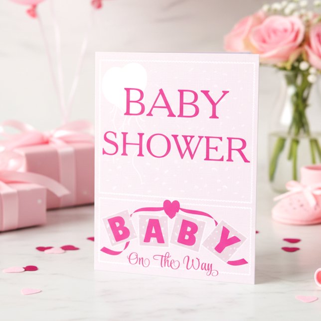 Heart Ribbon Bright Pink Baby Shower Invitation Inbjudningar (Light pink design for a girl’s shower, add your own text to make it personal & unique.)