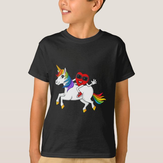 Heart Riding Unicorn Valentine Day Roligt Girls Ki T Shirt (Framsida)