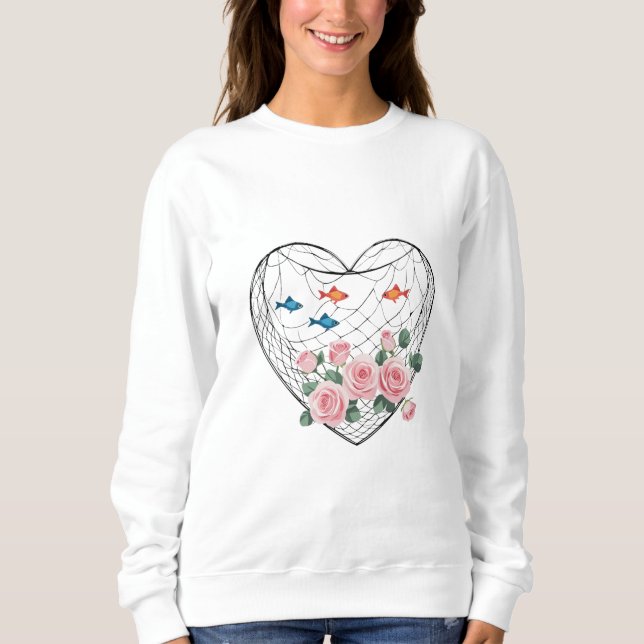 Heart Roses Fishing Sweatshirt T Shirt (Framsida)