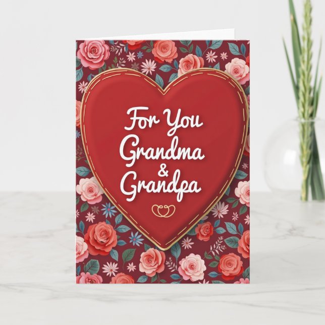 Heart Roses Grandma Grandpa Card Kort (Framsida)