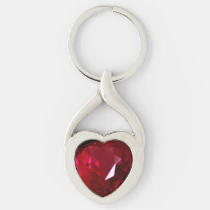 Heart Ruby Gemstone Twisted Heart Silverfärgad Nyckelring