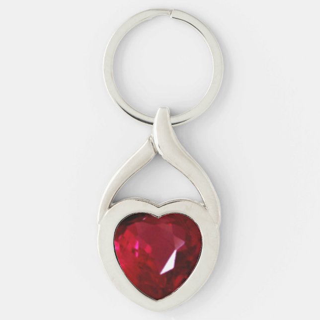 Heart Ruby Gemstone Twisted Heart Silverfärgad Nyckelring (Framsidan)