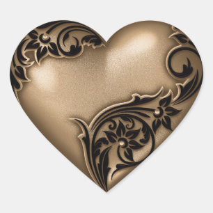 Heart Rulla Brown w Black Hjärtformat Klistermärke