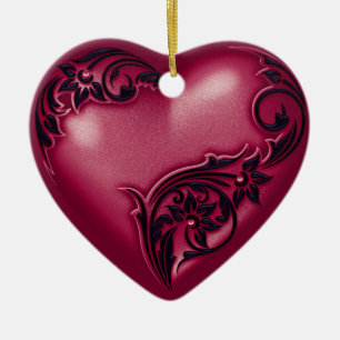 Heart Rulla Cranberry w Black Julgransprydnad Keramik
