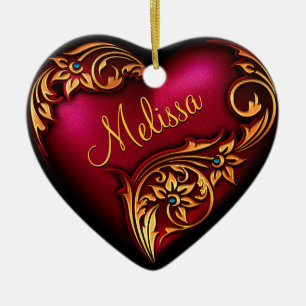 Heart Rulla Red Guld Personlig Ornament