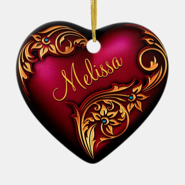 Heart Rulla Red Guld Personlig Ornament (Framsidan)