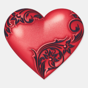 Heart Rulla Red w Black Hjärtformat Klistermärke