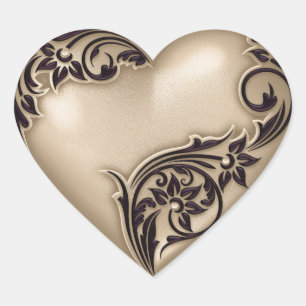 Heart Rulla Tan w Black Hjärtformat Klistermärke