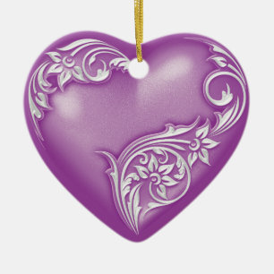Heart Rulla Violw White Julgransprydnad Keramik