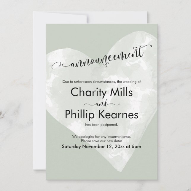 Heart Sage Grönt uppskjuten Bröllop-underrättelse (Framsida)